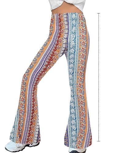 WSPLYSPJY Women's Print Stretch Bell Bottom Flare Palazzo Pants Trousers thumbnail 4
