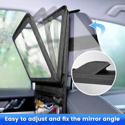 Brislut Baby Car Mirror with Adjustable Tablet Holder, Road Trip Essentials for Kids, Backseat Mirror to See Rear Facing Infant, Ipad Case for Car Headrest thumbnail 2
