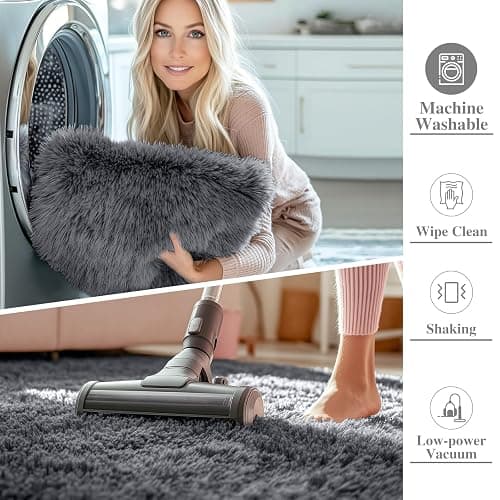OLANLY 5x8 Machine Washable Large Area Rugs for Living Room, Bedroom, Soft Fluffy Shaggy Bedside Rug, Indoor Floor Carpet for Kids Girls and Boys, Dorms, Nursery, Home Decor Aesthetic, Grey thumbnail 2