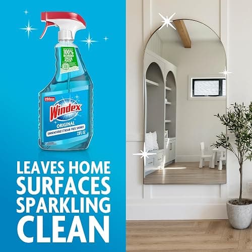 Windex Glass and Window Cleaner Spray Bottle, Packaging Designed to Prevent Leakage and Breaking, Surface Cleaning Spray, Original Blue Scent, 23 Fl Oz thumbnail 7