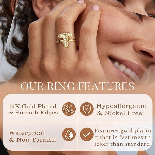 Mujahid Bubble Initial Ring Easter Basket Stuffers for Women, Fade-Proof 14k Gold Stackable Letter A-Z Rings Open Adjustable CZ Personalized Fashion Trendy Statement Jewelry thumbnail 5