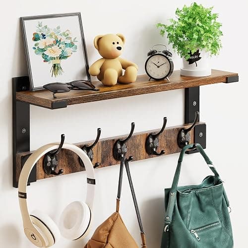 Oraich Wall Hooks with Shelf, Coat Rack Wall Mount for Coat Backpack Key Clothes Hanger, Wall Floating Shelf Hanging in Entryway, Living Room, Bathroom, Bedroom, Kitchen - Image 1