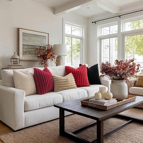 MIULEE Christmas Faux Fur Decorative Throw Pillow Covers 18x18 Set of 2 Red | Modern Soft Plush Couch Pillows, Cozy Fluffy Cushion Covers for Sofa Bed Living Room Home Decor thumbnail 4