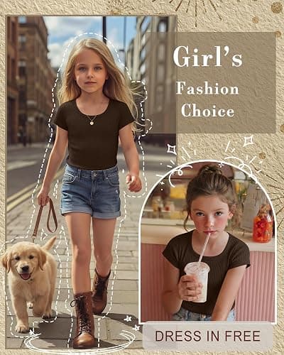 Oakgarden Girls Cap Sleeve T-Shirts Kids Ribbed Knit U-Neck Tops Fitted Short Sleeve Shirts Cute Summer Basic Tees 5-14 Years thumbnail 4