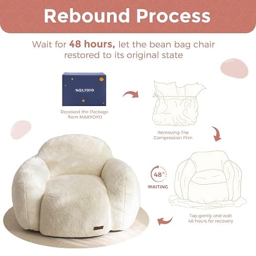MAXYOYO Bean Bag Chair, Comfy Pebble Shaped Single Bean Bag Sofa for Adults, Stuffed Floor Sofa with Supportive Backrest & Armrests, Modern Faux Fur Accent Chair for Living Room & Bedroom, Beige - Standard - Beige thumbnail 9