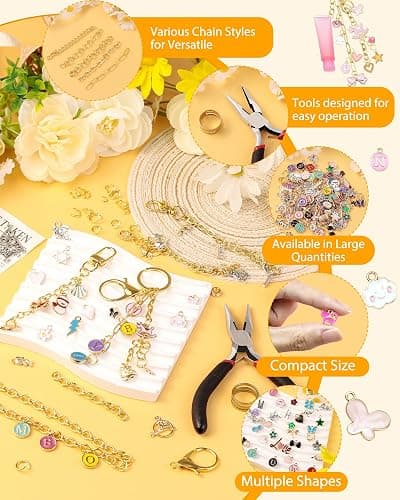FIVEIZERO 359Pcs Charms Lip Gloss Keychain Making Kit, Charm Making Kit, Bag Charm Kit, Keychain Clips, Lobster Clasps, Jump Rings, Extender Chain & Tools, Keychain Charms for DIY and Jewelry Making thumbnail 3