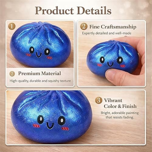 Dumpling Squishy, Glitter Dumpling, Colorful Squishy Dumplings with Box, Soft Squeeze Toy for Stress Relief (White) thumbnail 6