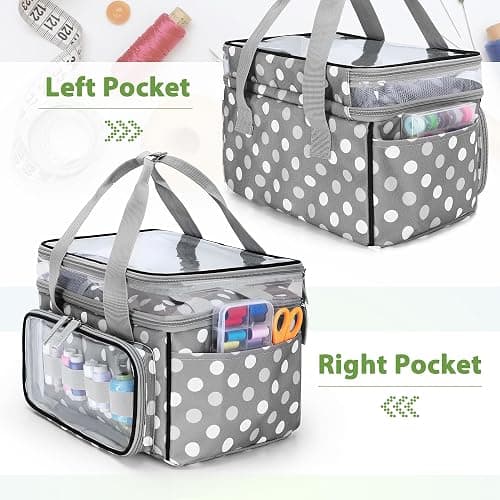 LUXJA Double-Layer Sewing Storage Organizer with Transparent Compartment, Large Sewing Organizer Bag with Detachable Divider for Sewing Supplies (Bag Only), Polka Dots thumbnail 4