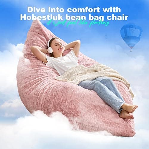 Hobestluk 3 in 1 Bean Bag Chair Giant Bean Bag Chairs for Adults with Chevron Plush Fur Cover Convertible Bean Bag Floor Cushion with Machine Washable Cover for Living Room (Chevron Plush Pink) thumbnail 7