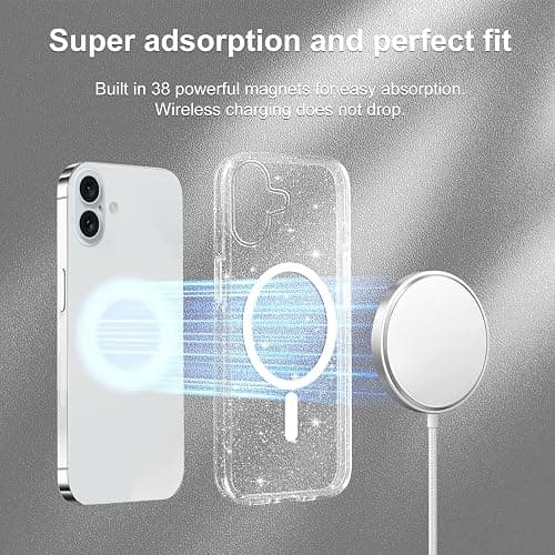 Yoedge Magnétique Coque pour iPhone 16 Plus 6,7", [Compatible avec MagSafe] Transparent Antichoc Glitter Brillant Pailleté Housse Mince PC Back Bumper Protection Case pour Femmes Filles, Clear thumbnail 4