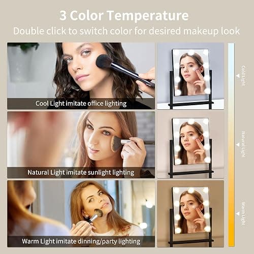 NUSVAN Vanity Mirror with Lights,Makeup Mirror with Lights with 9 Dimmable LED Bulbs, 3 Color Lighting Modes Detachable 10X Magnification Mirror Touch Control,360°Rotation thumbnail 3