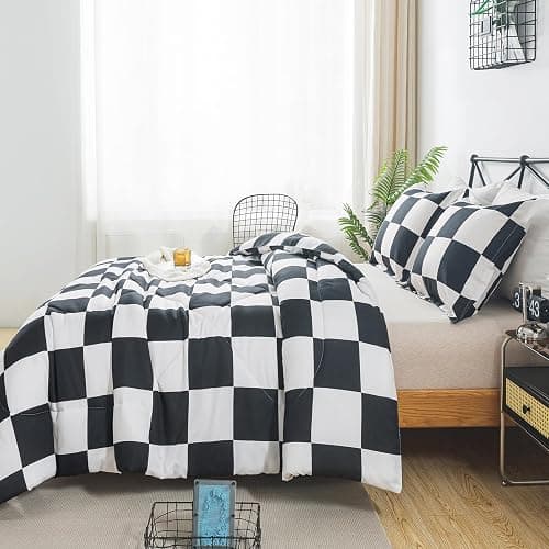 Caressma Black White Plaid Comforter Set Full Size, Buffalo Check Plaid Comforter Bedding Set for All Seasons, Farmhouse Soft Microfiber Comforter with Pillowshams thumbnail 3