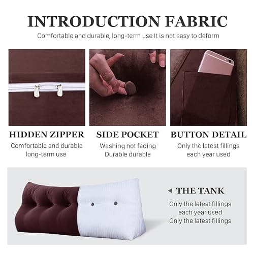 Rucener 8 lbs Thickened Twin Wedge Pillow Headboard College Dorm Bed Velvet Wedge Pillow Backrest Support Triangular Headboard Pillows with Side Pocket, Dorm Bedding Essentials for Girls & Boys thumbnail 7