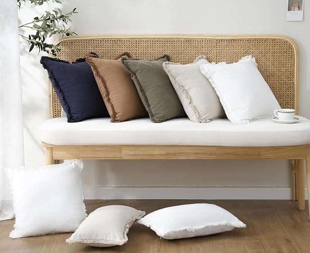 Foindtower Set of 2 Decorative Linen Fringe Throw Pillow Covers Cozy Boho Farmhouse Cushion Cover with Tassels Soft Accent Pillowcase for Couch Sofa Bed Living Room Home Decor,16×16 Inch,White thumbnail 7