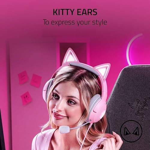 Razer Kraken Kitty V2 USB Wired Headset: Chroma RGB Kitty Ears - Stream Reactive Lighting - HyperClear Cardioid Mic - 40 mm Drivers - 7.1 Surround Sound - Comfortable Ear Cushions - Quartz Pink thumbnail 2