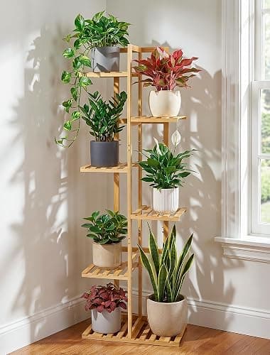 ROSSNY 48 Inch Tall Bamboo Plant Stand for Indoor, 6 Tier 7 Potted, Natural | Corner Plant Stand, Tiered Plant Shelf, Planter Holder for Multiple Plants Indoor, Boho Style thumbnail 2