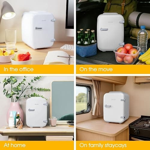 Abode White Mini Fridge A4CLR201W 4L/6 Can Portable Thermoelectric Mini Cooler & Warmer for Drinks, Cosmetics/Makeup/Skincare, AC/DC Power, Retro Style, For Bedroom, Home, Caravan, Car thumbnail 6