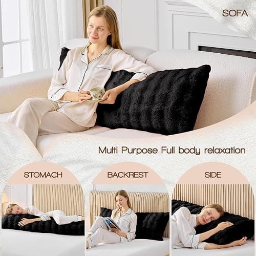 YZ HOME Faux Fur Fluffy Body Pillow for Adults - Firm Body Pillow Insert with Shredded Blue Memory Foam, Adjustable Height, Soft Support for Side Sleeping, Pregnant Women, Washable, 20x54 Inch (Black) thumbnail 5