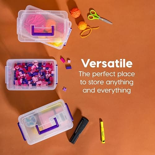 IRIS USA 5 Qt. Plastic Craft Storage Container Bins with Lids, 6 Pack, Small Art & Office Supply Organizer Tote, Sensory Bins & Boxes for Home & University, Stackable, Carry Handle, Clear thumbnail 8