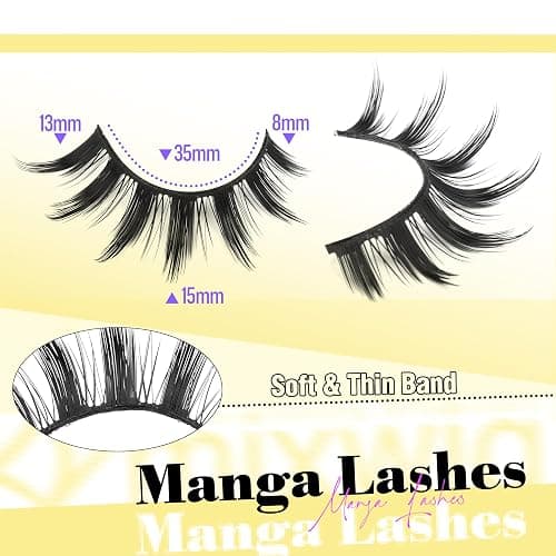 Manga Lashes Cat Eye False Eyelashes Anime Lashes Wispy Spiky Lashes Strip C-curly 8-15MM Fake Eyelashes Lashes Natural Look 9 Pairs by Lvmixwig thumbnail 3