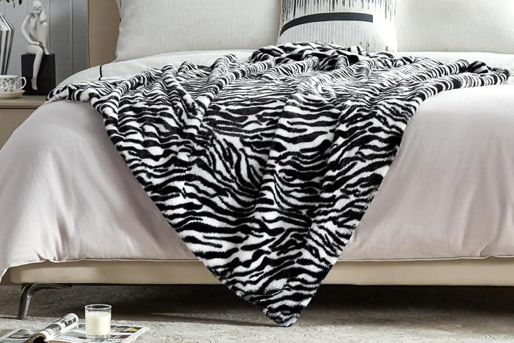 JONIYEAR Decorative Fuzzy Zebra Print Faux Rabbit Fur Throw Blanket 50" x 60",Double Sided Soft Thick Warm Shaagy Fluffy Blankets for Winter, Cute Cozy Plush Animal Blanket for Women, White and Black thumbnail 3