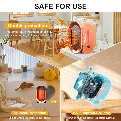 Swocky Indoor Electric Portable Space Heater, 1200W Personal Desk Heater, Fast Quiet Heating Ceramic for Small Room,Bedroom and Office Use (Pink) thumbnail 3