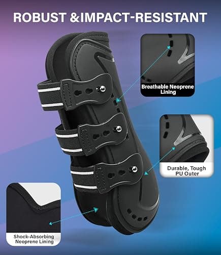 HackFond Horse Tendon Boots, Fetlock Boots & Open Front Boots for Jumping, Set of 4, Horse Protection Leg Guard thumbnail 3