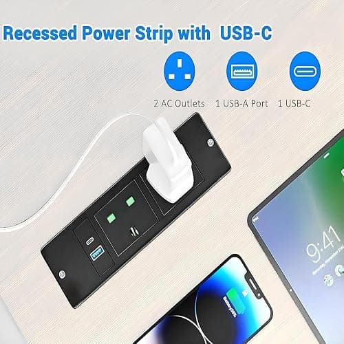 Xyphren L Shaped Gaming Desk with RGB LED Lights & Power Outlets, 120 * 80 cm Small Computer Desk with Adjustable Shelves, Corner Office Desk for Study Workstation, White thumbnail 9