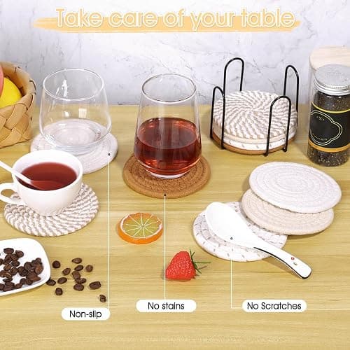 Billbotk 10 Pieces Boho Coasters for Drinks, Absorbent Drink Coasters Set for Home Decor, Fall Decorations for Home and Farmhouse, 4.3 Inches thumbnail 6