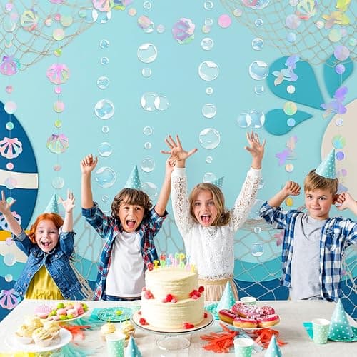 ZERODECO Mermaid Party Decorations - Iridescent Garland, Natural Fishnet and Bubble Garlands for Birthday, Pirate, Nautical, Under The Sea Theme thumbnail 7