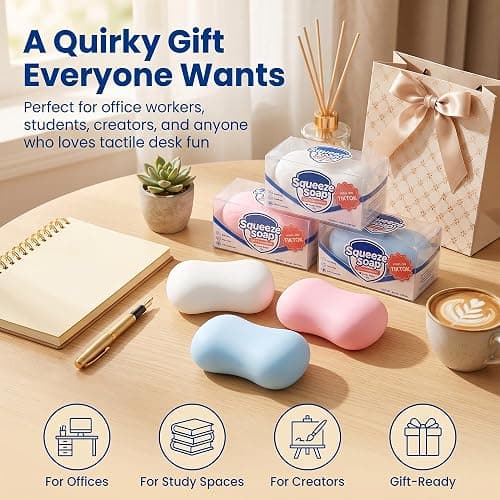Crunchy Soap Squishy, 2026 New Bead Filled Realistic Soap-Shaped Squeeze Stress Ball ASMR Squishies, White thumbnail 7