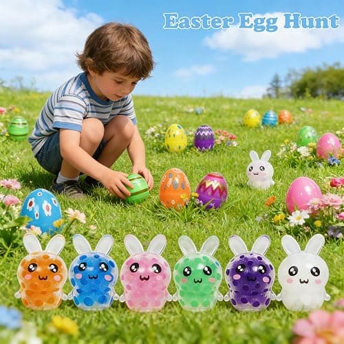 24 Pack Prefilled Easter Eggs with Bunny Mini Squeeze Balls for Kids | Soft squishy stress relief fidget toys for egg hunts, Easter baskets, classroom rewards and party favors thumbnail 5
