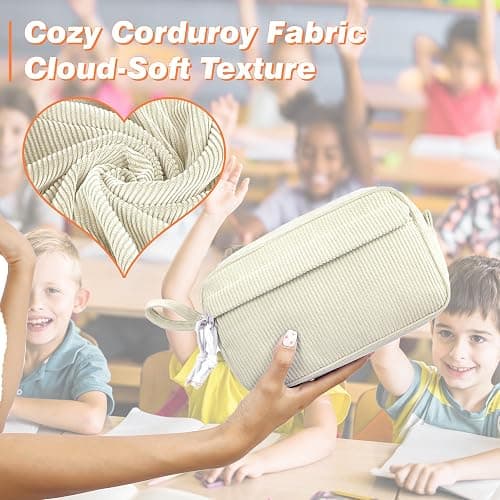 JAESITETER Big Capacity Pencil case,Soft Corduroy Pencil Bag with 3 Compartment,Pencil Pouch School Supplies Cute Pencil Box Pencil Bag for Teen Girls Boys College thumbnail 3
