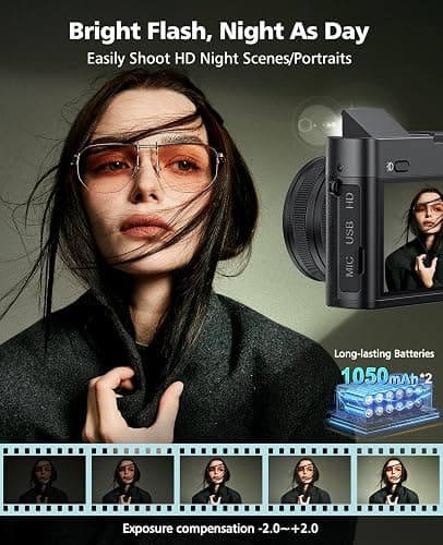 Digital Camera, 6X Optical Zoom & WiFi, 5K 30FPS 64MP Vlogging Camera, Rear and Front Cameras for Photography and Video, Autofocus & Anti-Shake, Travel Selfie for YouTube with Flash Dial 64GB Card thumbnail 6