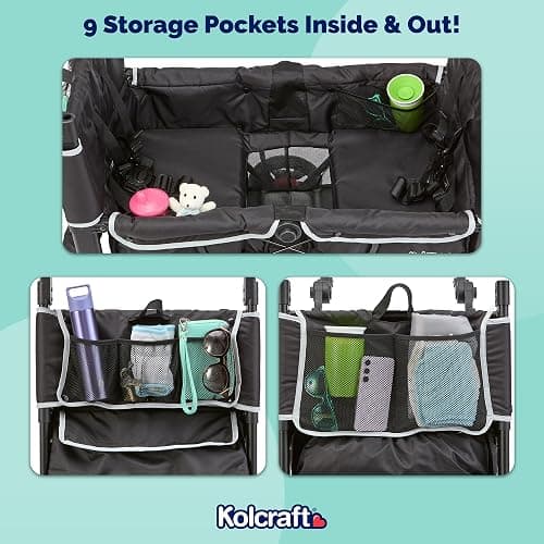 Kolcraft 2-Kid Stroller Wagon, Zero-Turn 360° Steering, Lightweight 27 lb Foldable Wagon Stroller with Push/Pull Handle, 110 lb Capacity, UPF 50+ Canopy, All-Terrain EVA Wheels, 5-Point Harnesses thumbnail 5