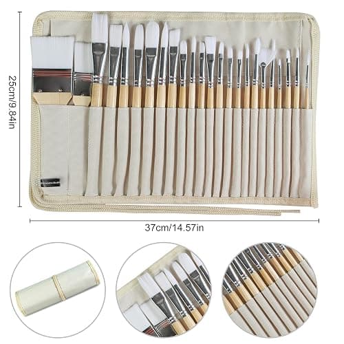 Paint Brushes Set of 24 Pieces Wooden Handles Brushes with Canvas Brush Case, Professional for Oil, Acrylic and Watercolor Painting thumbnail 2