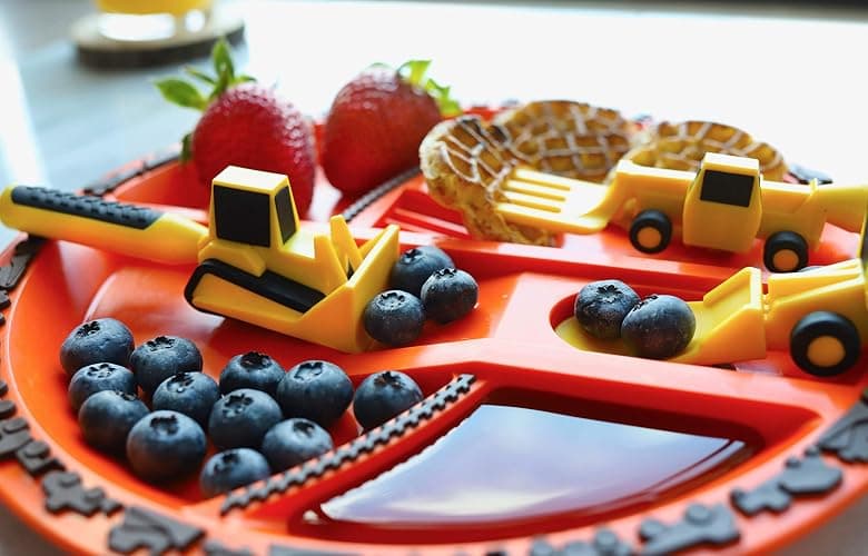 Constructive Eating Plate and Utensils Set - USA-Made Toddler Dinnerware with Divided Plates (Construction) thumbnail 2