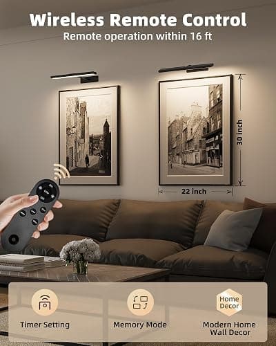 EZVALO Picture Light for Wall, Built-in 4800mAh Rechargeable Wireless Battery Lights for Painting, 16In Dimmable Remote Magnetic LED Art Light, Colors Temperatures, for Gallery, Living Room(Black-3P) thumbnail 3