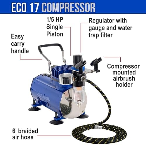 Master Airbrush Multi-Purpose Gravity Feed Air Brush Kit with Air Compressor - Model G22 Gravity Feed Dual-Action Airbrush with 1/3 oz. Fluid Cup and 0.3 mm Tip, Hose, 1/5hp Compressor thumbnail 4