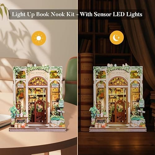 Fsolis Book Nook Kit, 3D Wooden Puzzles for Adults, 196 pcs, DIY Miniature Puzzle Room Kit Tiny House Bookshelf Decor Gifts for Women Teenagers Book Lovers (Green Life's Bookshop) thumbnail 5