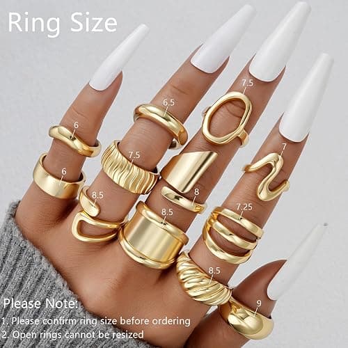 17 MILE Chunky Gold Stackable Rings for Women Non Tarnish, 18K Gold-Plated Statement Open Stacking Rings, Knuckle Band Ring Set thumbnail 2