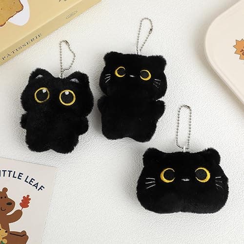 Fuerxy Black Cat Bag Charm, Black Plush Gifts for Handbags Backpacks Purse Keychain Accessories Charm Cat Lover Gifts thumbnail 4
