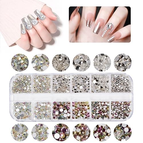 Lot de 5600 pierres strass pour ongles - 36 couleurs - Pierres à paillettes - Pour décoration des ongles - Avec stylo à cire pour strass et strass thumbnail 5