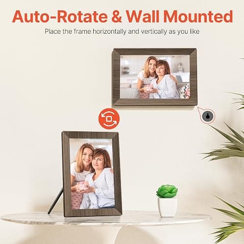 Frameo 10.1" Digital Picture Frame with 32GB Memory Wood WiFi Electronic Photo Frame 1280 x 800 IPS Touch Screen Auto-Rotate Slideshow Wall Mountable Share Photos/Video Remotely Anywhere thumbnail 7