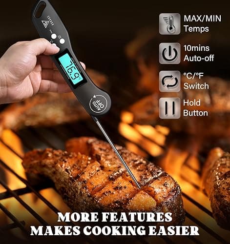 Meat Thermometers, DOQAUS Instant Read Food Thermometer for Cooking, Digital Kitchen Thermometer Probe with Backlight & Reversible Display, Wide Temperature Range for Turkey Grill BBQ Oven Candy thumbnail 6
