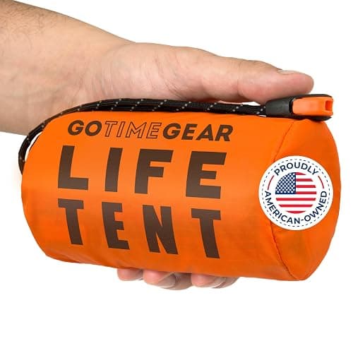 Go Time Gear Survival Life Tent • 2 Person Mylar Emergency Shelter Tube Tent + Paracord • All-Weather Protection for Camping, Hiking, & Survival Kits • Includes Emergency Whistle - Image 1