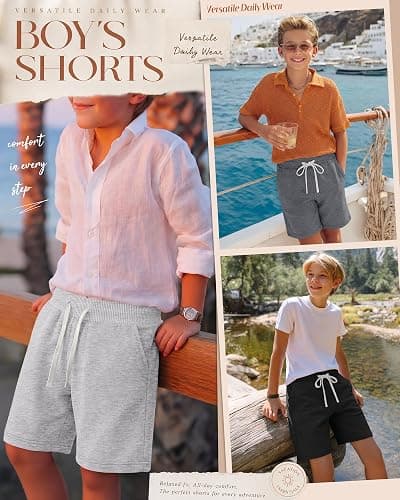 Yooo's Vivi 5 Pack Boys Sweat Shorts with Pocket | Elastic Waist Drawstring Shorts, Side Pocket Sweat Shorts, Soft Athletic Shorts, Back to School Uniform Summer Wear, 7-16 Y thumbnail 5