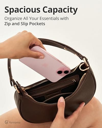 Vantamo Crescent Bags For Women with RFID Protection, Half Moon Clutch Purses for Women with Anti-Theft Clip for Extra Safety thumbnail 4