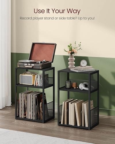 VASAGLE Record Player Stand, 3-Tier Side Table, Vinyl Record Storage up to 100 Albums, End Table for Living Room, Bedroom, Ebony Black ULET275B01 thumbnail 6