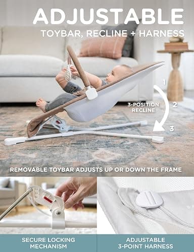 Baby Delight Highland Baby Bouncer | Infant | 0 – 6 Months | 3-Position Recline | Mocha Tweed thumbnail 4